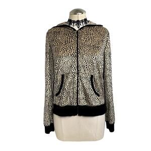 Vtg Y2K Velvet Velour Leopard Print Zip Up Hoodie Mcbling Grunge Alt Sz Large